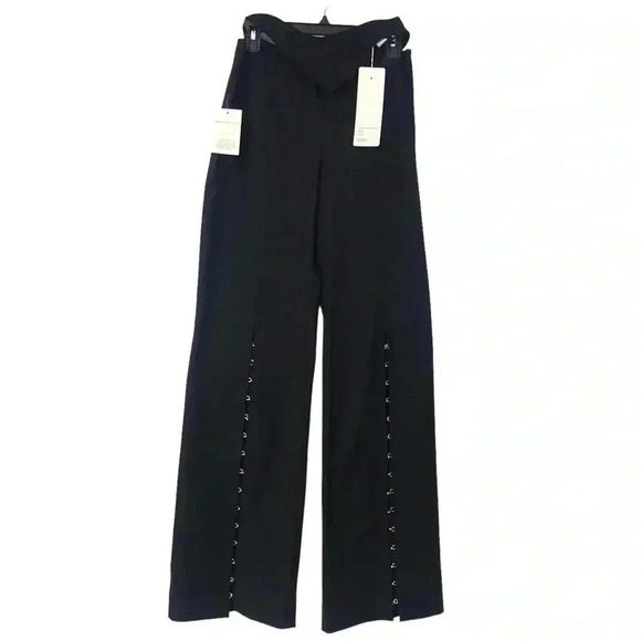 Anna October Wool Crossover Palazzo Pants Women’s 6 Black High Waist Slit NWT - Picture 2 of 16